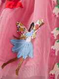 Toddler Girl Stripe Flower Embroidered Ruffle Layered Mesh Splice Dress - CCMOM