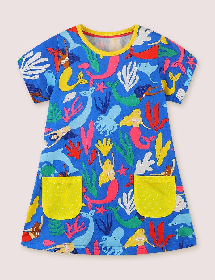 Toddler Girl Sunflower Print Short Sleeves Splice Dress - CCMOM