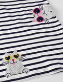 Toddler Girl Three Cats Appliqué Striped Short Sleeves Dress - CCMOM