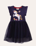 Toddler Girl Unicorn Appliqué Flutter-sleeve Mesh Splice Dress - CCMOM