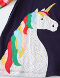 Toddler Girl Unicorn Appliqué Long Sleeve Dress - CCMOM