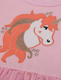 Toddler Girl Unicorn Applique Short Sleeves Mesh Splice Dress - CCMOM