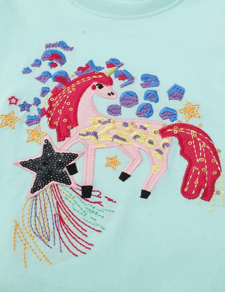 Toddler Girl Unicorn Embroidered Long-Sleeve Casual Shirt - CCMOM