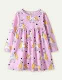 Toddler Girl Unicorn Print Long Sleeve Splice Dress - CCMOM