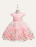 Toddler Kid Butterfly Embroidered Flutter-sleeve High Waist Party Dress