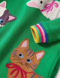 Toddler Kid Highland Green Cats Appliqué Sweatshirt Casual Dress - CCMOM
