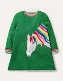 Toddler Kid Highland Green Cats Appliqué Sweatshirt Casual Dress - CCMOM