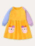 Toddler Kid Little Bear Pocket Long Sleeve Splice Dress