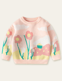 Toddler Kid Macaron Color Series Flowers Printed Sweater - CCMOM