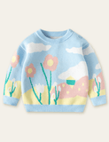 Toddler Kid Macaron Color Series Flowers Printed Sweater - CCMOM