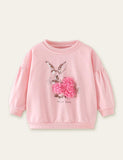 Toddler Kid Rabbit and Flower Printed Pull Over Sweatshirt - CCMOM