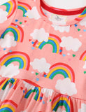 Toddler Kid Rainbow Full Printed High Waist Short Sleeves Dress - CCMOM