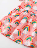 Toddler Kid Rainbow Full Printed High Waist Short Sleeves Dress - CCMOM