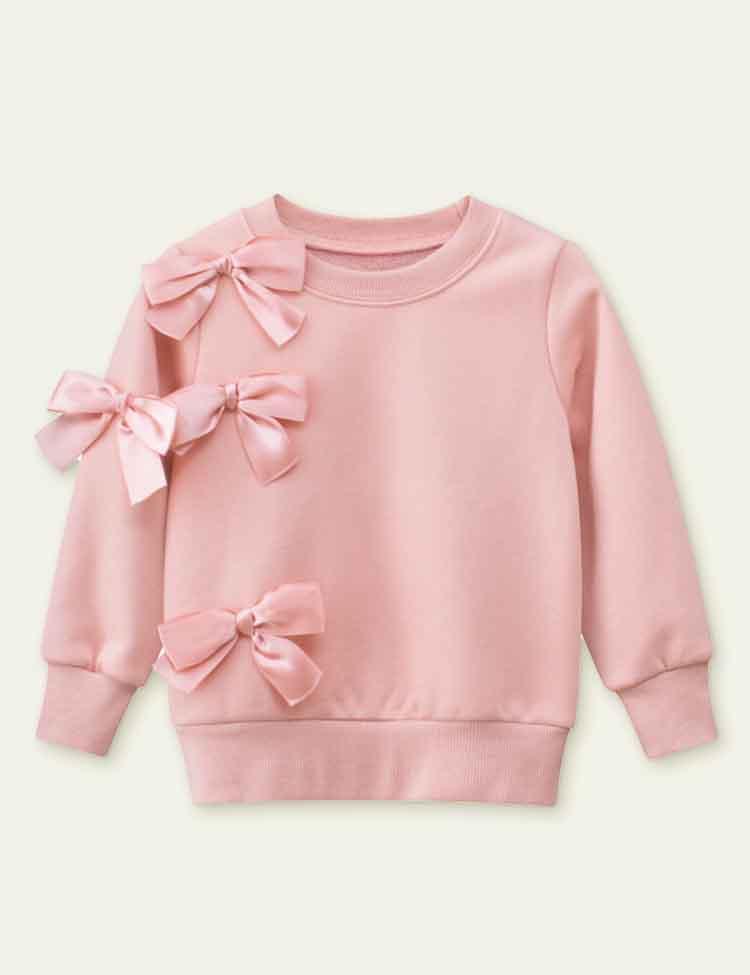 Toddler Kid Solid Color Bow Brushed Pull Over Sweatshirt - CCMOM