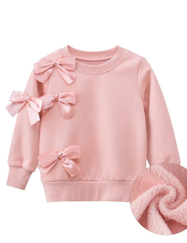 Toddler Kid Solid Color Bow Brushed Pull Over Sweatshirt - CCMOM
