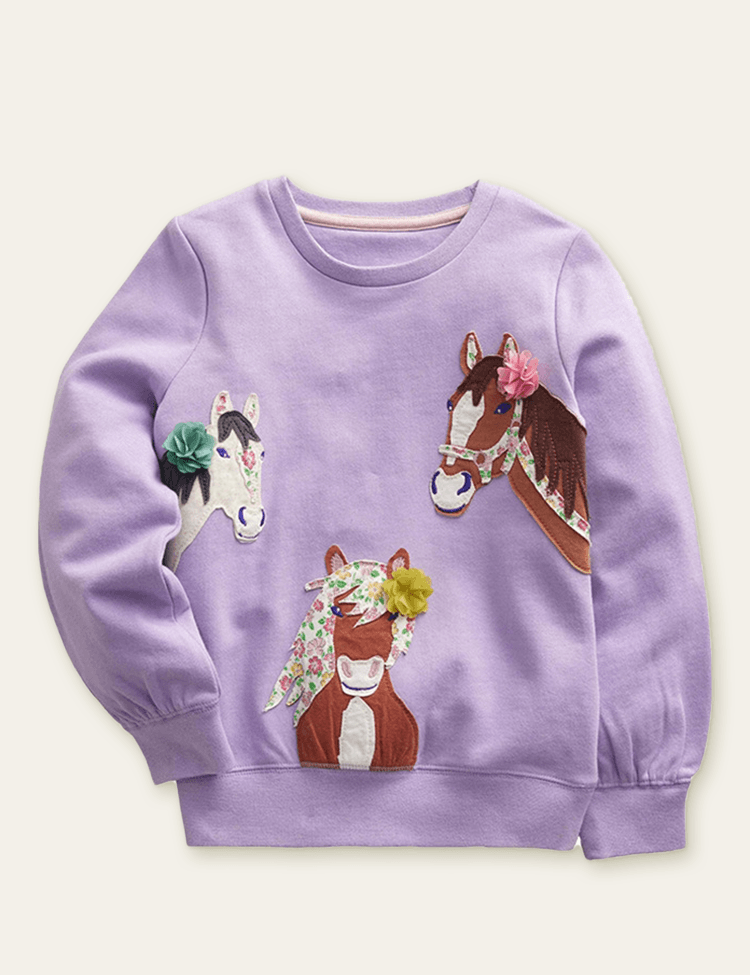 Toddler Kid Three Horses Appliqué Embroidered Pull Over Sweatshirt - CCMOM