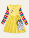 Toddler Kid Unicorn Printed Long Sleeve High Waist Dress