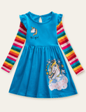 Toddler Kid Unicorn Printed Long Sleeve High Waist Dress - CCMOM