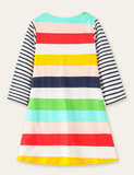 Toddler Rainbow Striped Casual Long Sleeve Dress With Pocket - CCMOM