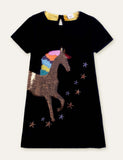 Unicorn Appliqué Star Embroidered Dress - CCMOM