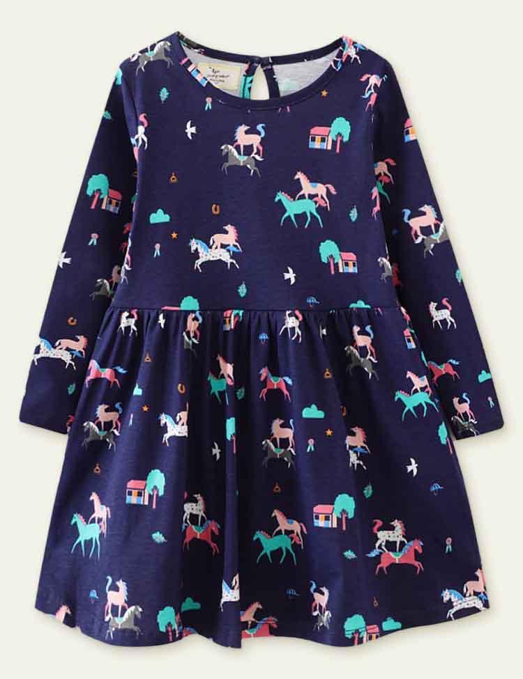 Unicorn Print Long Sleeve Dress - CCMOM