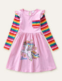 Unicorn Printed Rainbow Long Sleeve Dress - CCMOM