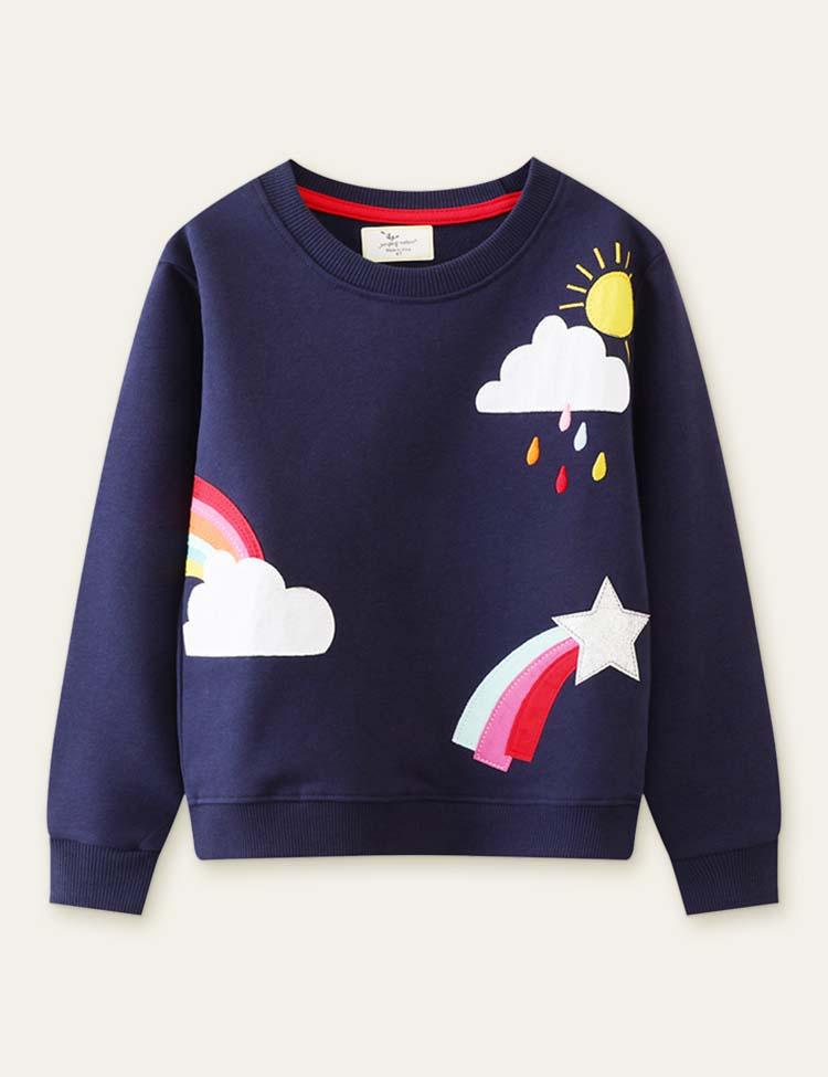 Unisex Rainbow Appliqué Raindrop Embroidered Sweatshirt - CCMOM