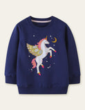 Unisex Unicorn Appliqué Moon Embroidery Sweatshirt - CCMOM