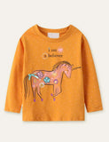Unisex Unicorn Polka Dot Printed Long-Sleeved T-shirt